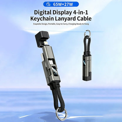 4-in-1 Fast Charging Keychain Cable with LED Power Display