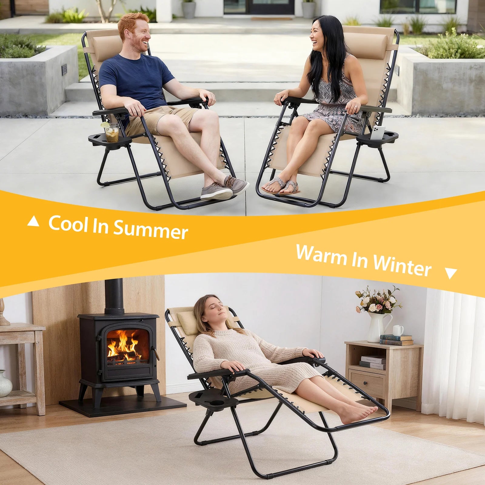 Portable Zero Gravity Recliner Chairs - Set of 2 Folding Patio Loungers - 5