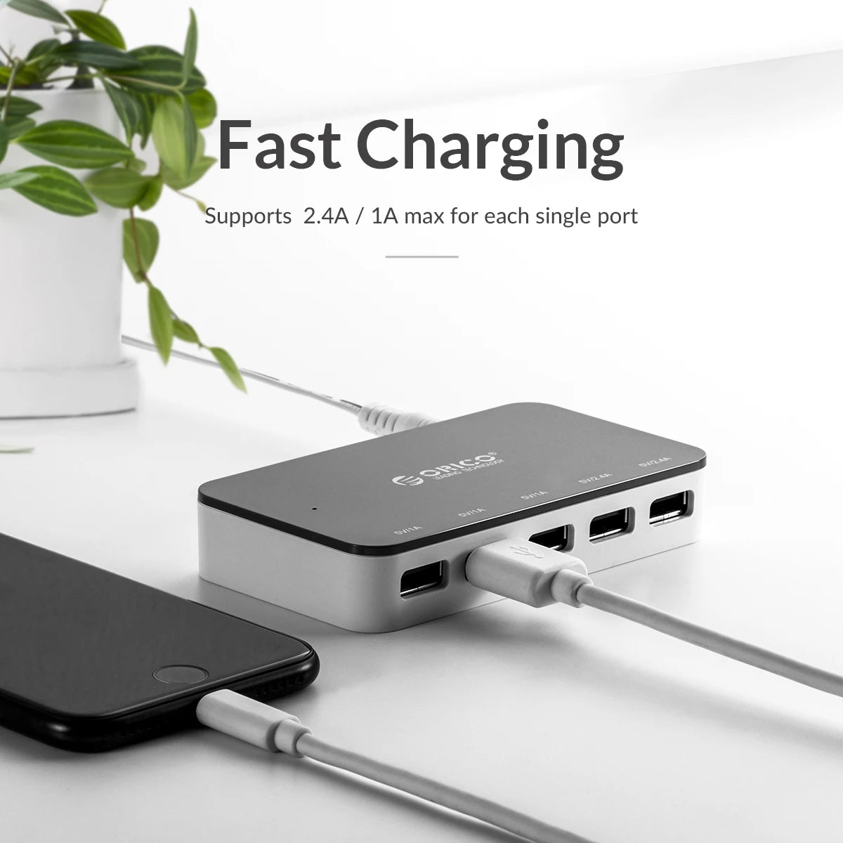 Multi-Port Desktop USB Charging Station - 5-Port Fast Home Office Hub