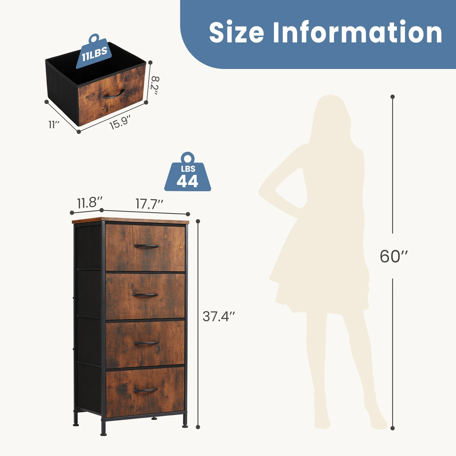 4-Drawer Bedroom Dresser & Nightstand with Sturdy Metal Frame - 13