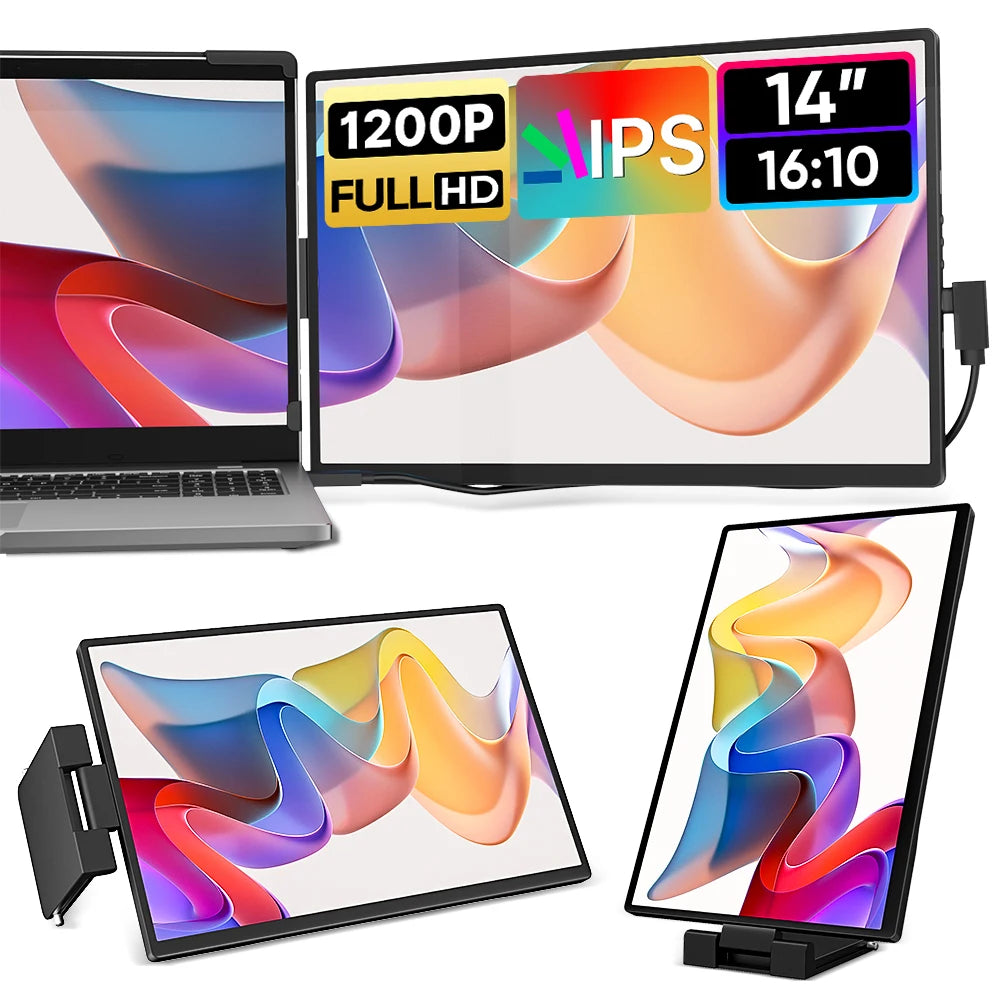 14.1" Portable Laptop Monitor - 1200P FHD IPS Triple Screen Extender - 27