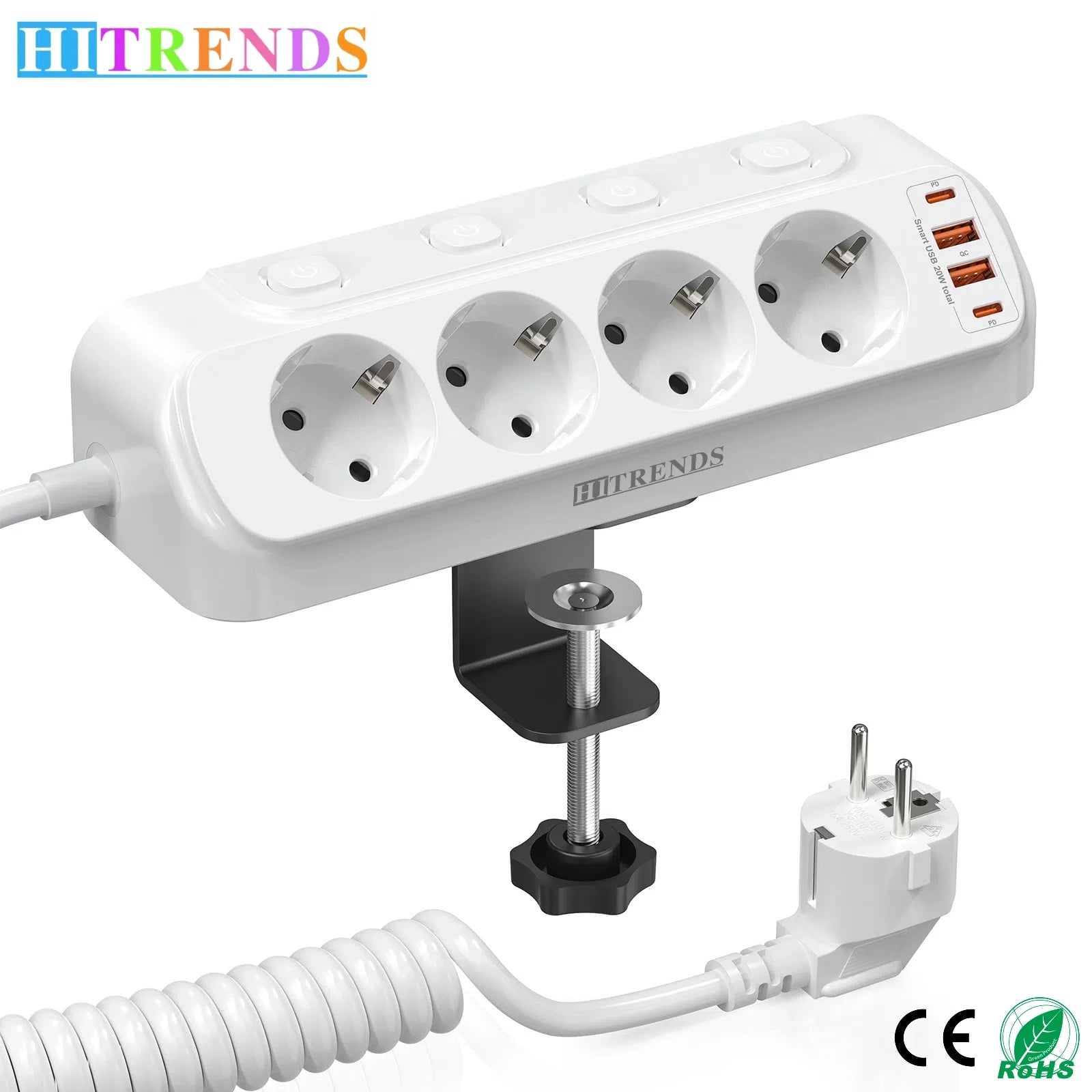 8-in-1 EU Power Strip with 4 Outlets, 2 USB-C & 2 USB-A Fast Charging - 1