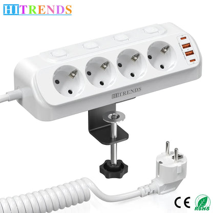 8-in-1 EU Power Strip with 4 Outlets, 2 USB-C & 2 USB-A Fast Charging