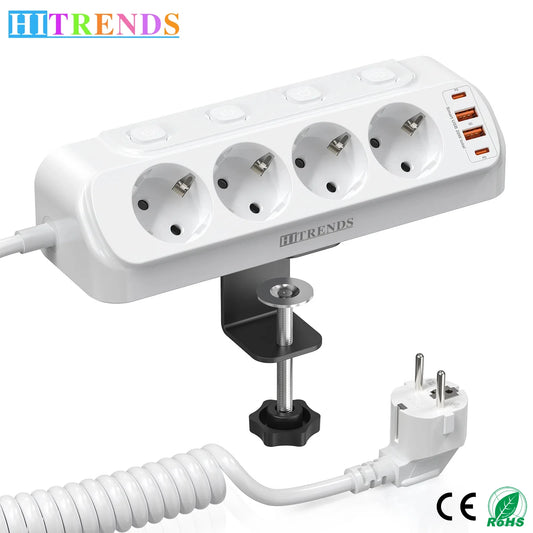 8-in-1 EU Power Strip with 4 Outlets, 2 USB-C & 2 USB-A Fast Charging