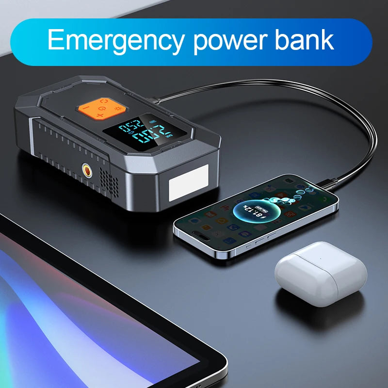 4-in-1 Portable Car Jump Starter & Tire Inflator with LED Light - 4