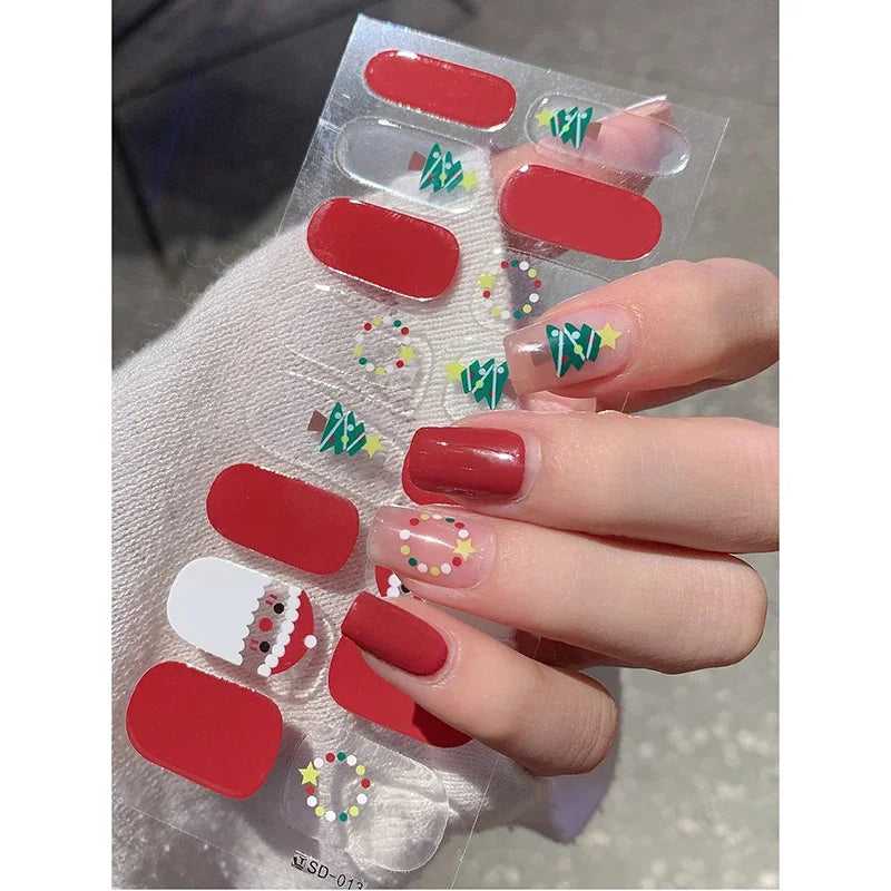 Christmas Snowflake Semi-Cured Gel Nail Wraps - Long-Lasting Holiday Nail Art Decals