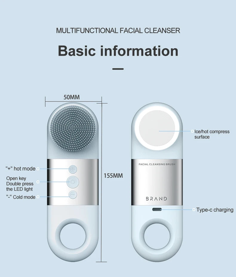 Hot & Cold Sonic Facial Cleansing Brush - Waterproof Silicone Face Massager