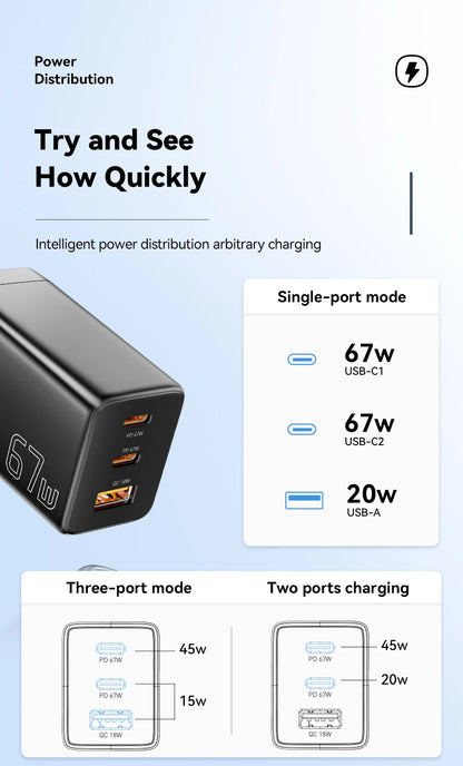 Essager 67W GaN USB-C Fast Wall Charger - Multi-Port Power Adapter