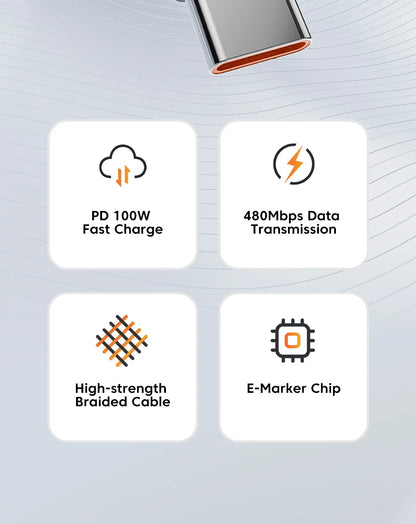 100W USB-C to USB-C Fast Charging Cable - 5A Power Delivery Cord