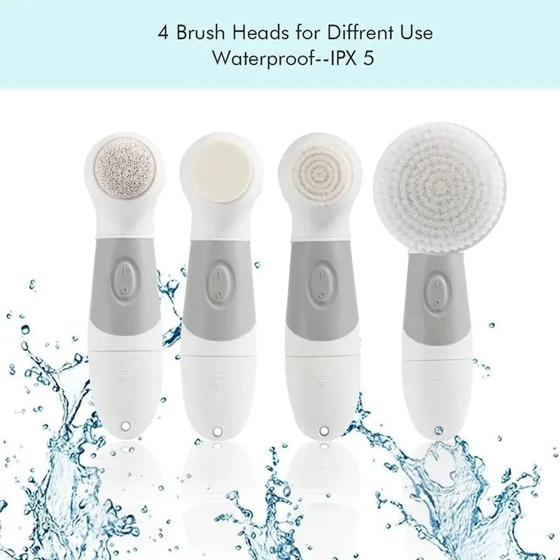 4-in-1 Waterproof Electric Facial Cleansing Brush & Exfoliating Skin Scrubber