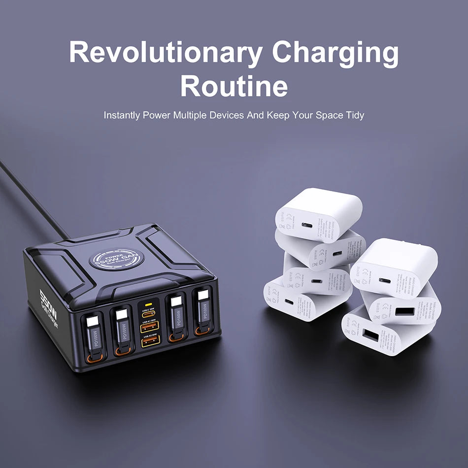 550W 7-in-1 GaN Fast Charging Station with 100W Retractable Cables