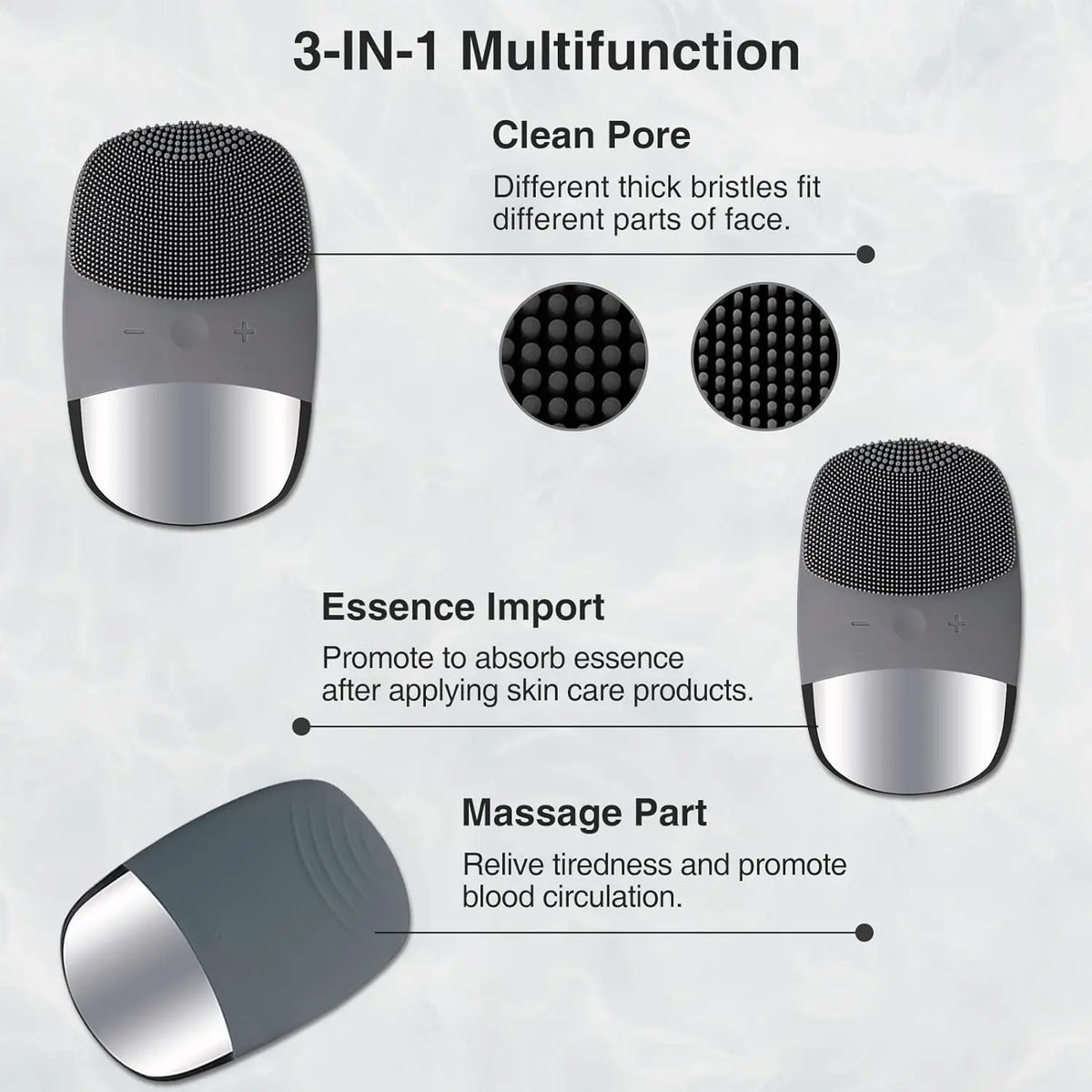 3-in-1 Electric Silicone Facial Cleansing Brush & Skin Massager