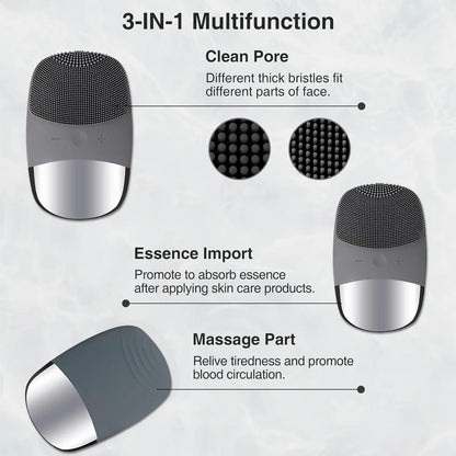 3-in-1 Electric Silicone Facial Cleansing Brush & Skin Massager