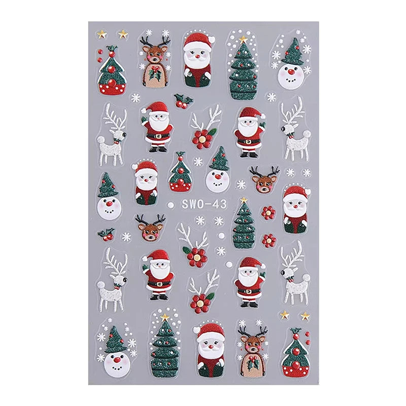 3D Christmas Nail Art Stickers - Festive Snowman & Snowflake Manicure Decals
