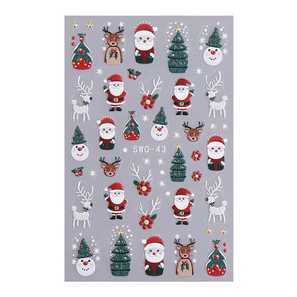 3D Christmas Nail Art Stickers - Festive Snowman & Snowflake Manicure Decals