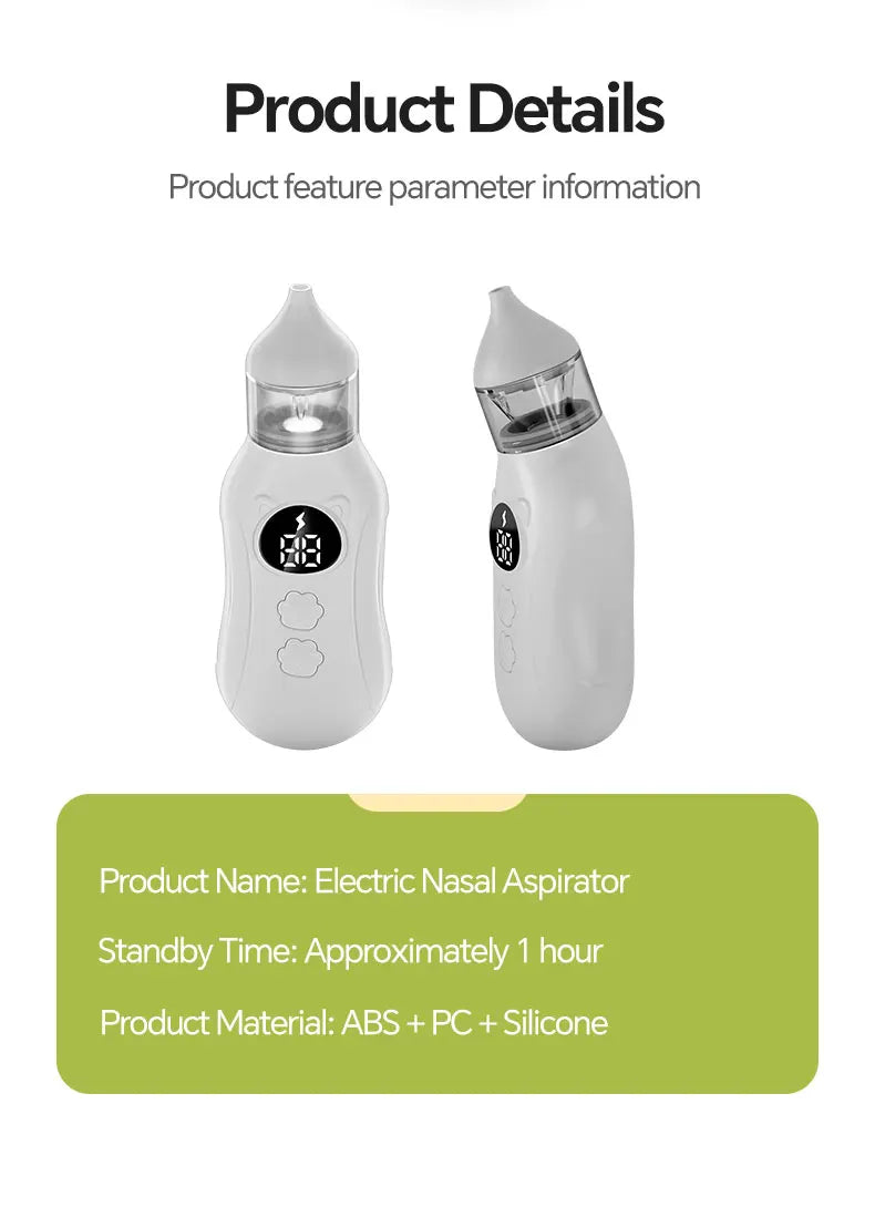 Electric Baby Nasal Aspirator - Rechargeable Nose Cleaner for Congestion Relief