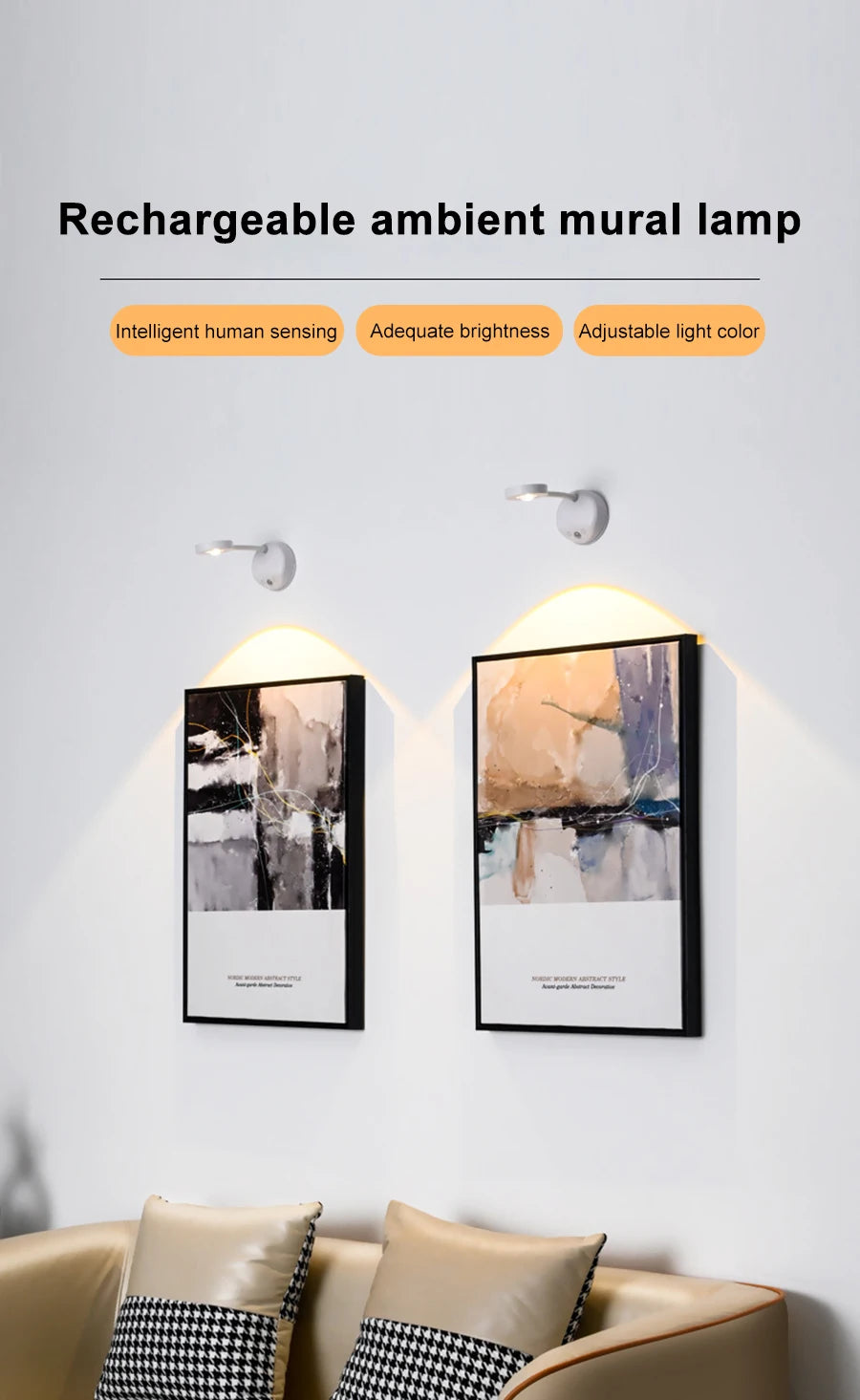 Wireless Motion Sensor LED Wall Light - Rechargeable Type-C Dimmable Indoor Lamp