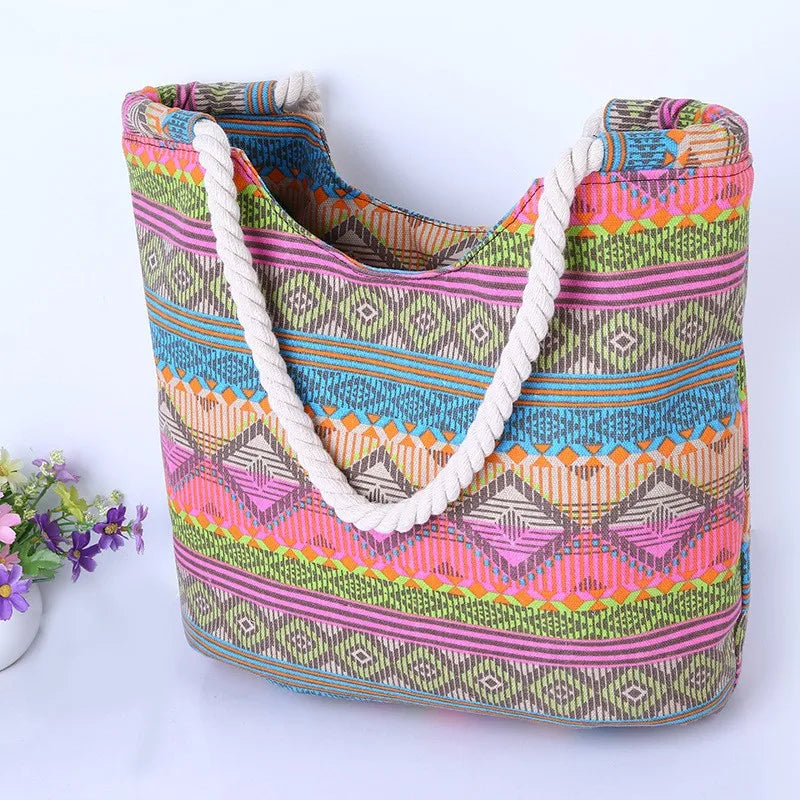 Luxury Striped Canvas Beach Tote