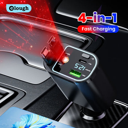 4-in-1 Retractable 100W Fast Car Charger with LED Starlight & Display