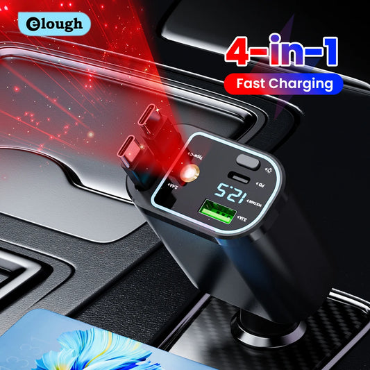 4-in-1 Retractable 100W Fast Car Charger with LED Starlight & Display