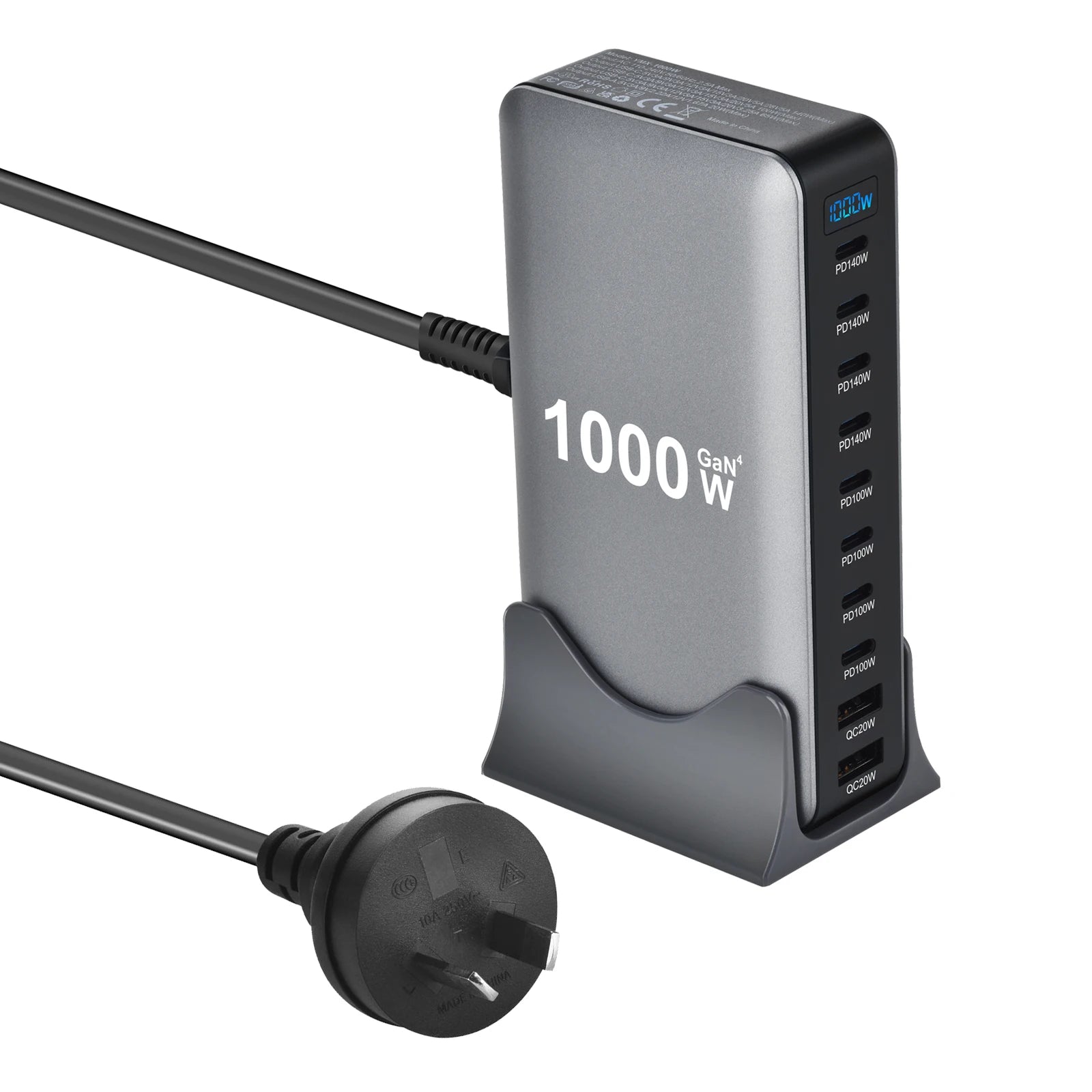 155W GaN Desktop Charger, 10-Port USB-C PD Fast Charging Station - 10