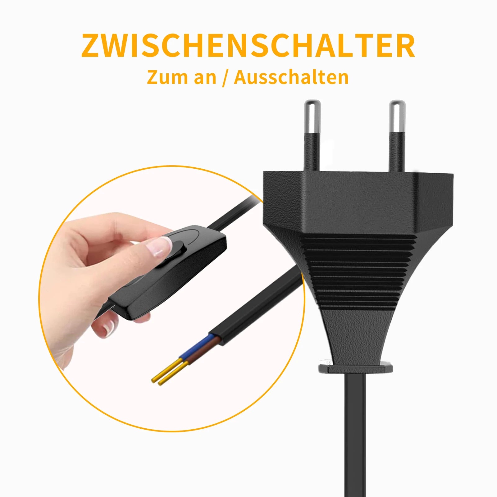 German Standard Dual Socket Extension Cable - Compact 2-Way Power Splitter - 8