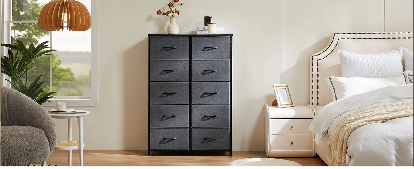 10-Drawer Fabric Dresser Organizer with Sturdy Steel Frame Storage Unit