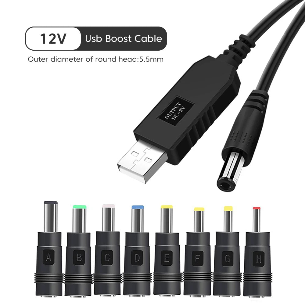 USB to 12V DC Power Boost Cable for WiFi Routers, Modems & Fans - 24