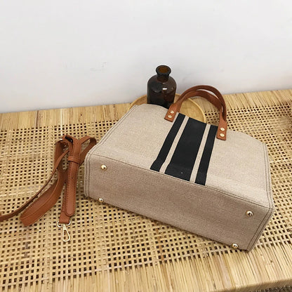 Luxury Striped Canvas Bucket Bag