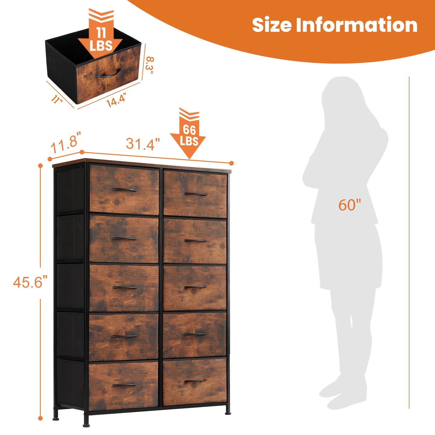 10-Drawer Fabric Dresser Storage Organizer with Sturdy Steel Frame