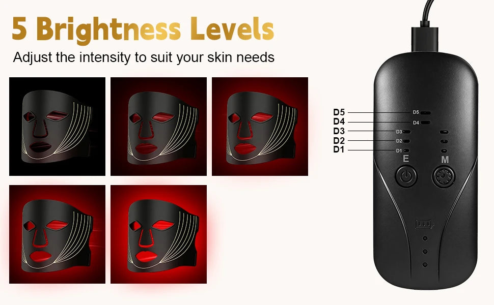 7-Color LED Facial Mask - Rechargeable Silicone Light Therapy Skin Care Device - 10
