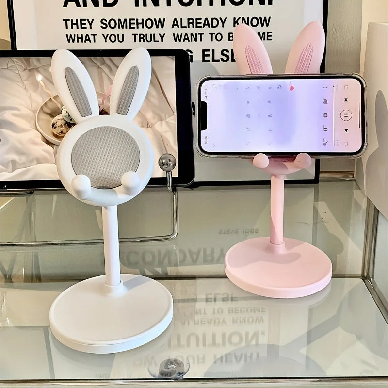 Cute Cartoon Bunny Phone Holder Stand for Desk - Adjustable & Universal Fit