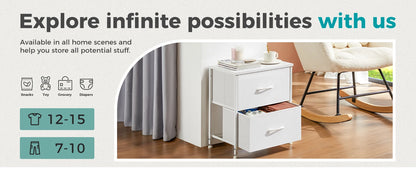 Modern 2-Drawer Nightstand with Sturdy Metal Frame & Wooden Top