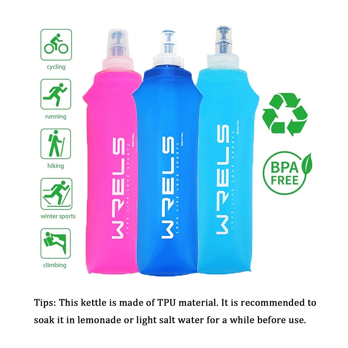 Collapsible Soft Water Bottle - BPA-Free Silicone Flask for Running & Hiking - 8