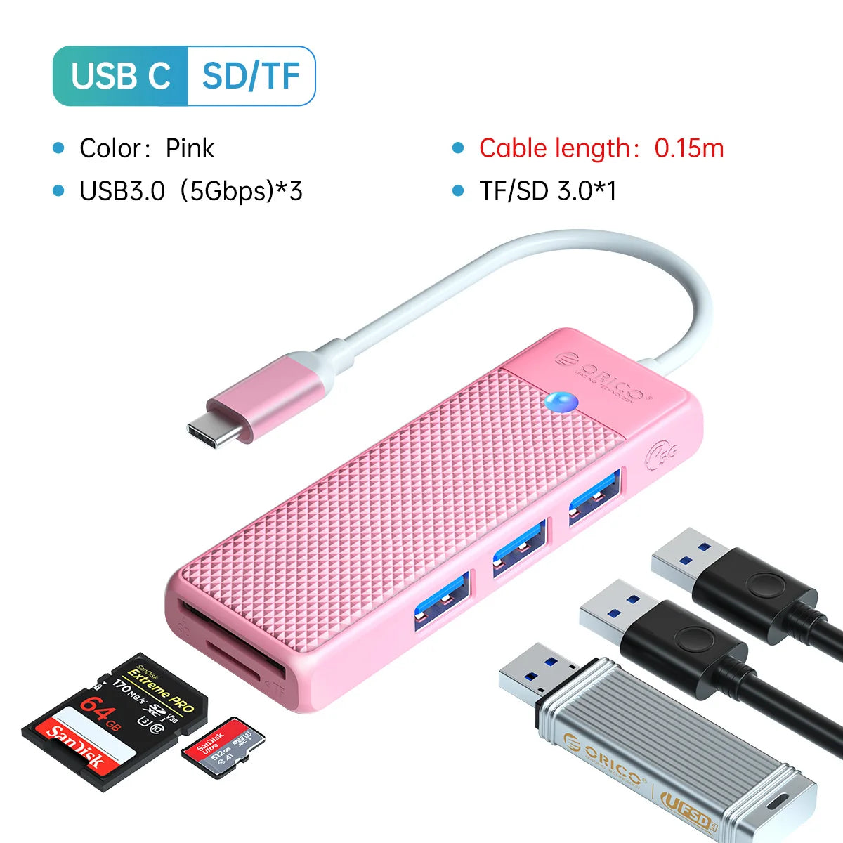 4-in-1 USB-C Hub Adapter with 100W PD Charging & 5Gbps Data Transfer