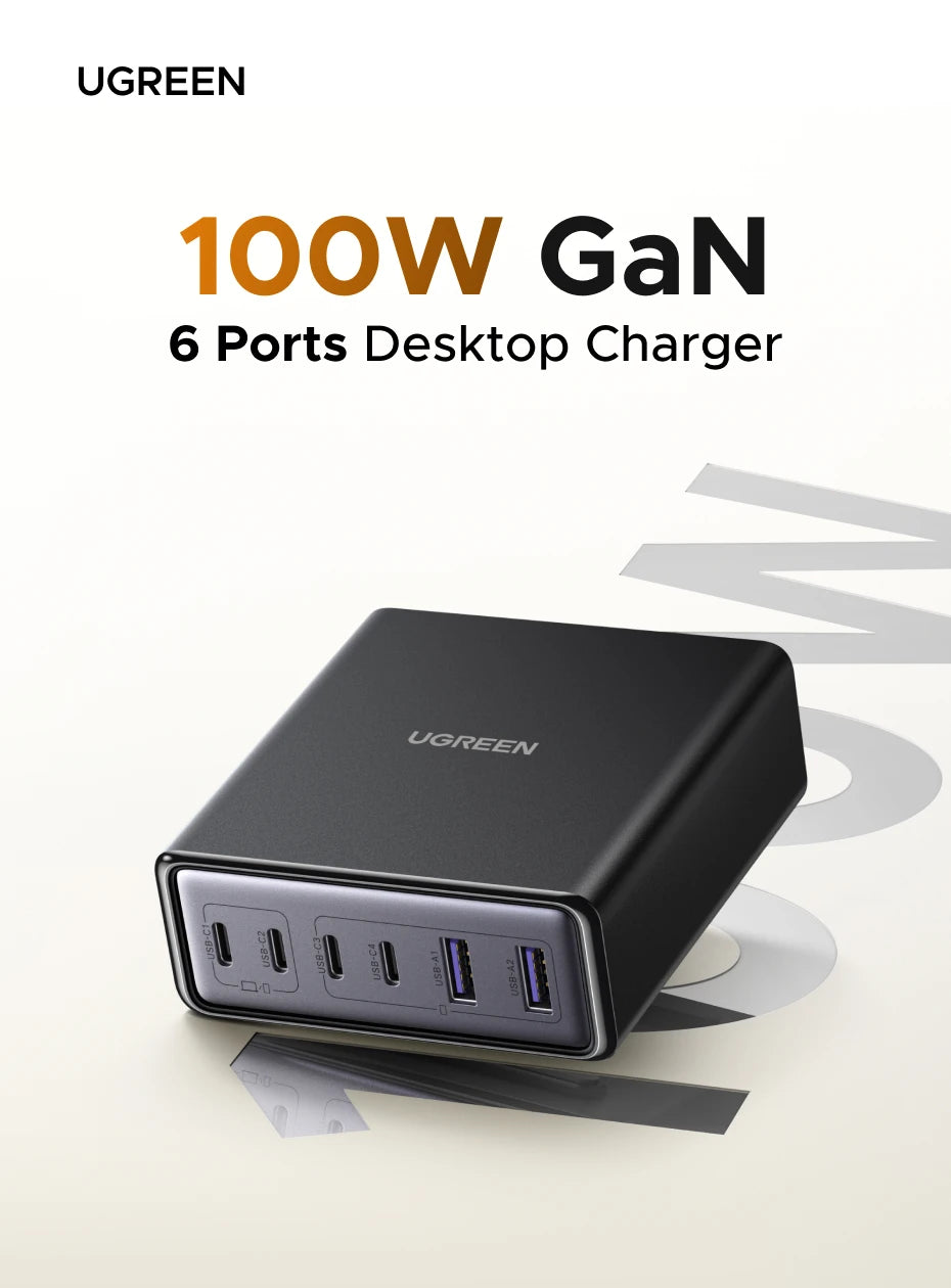 UGREEN 100W GaN 6-in-1 Desktop Fast Charger for Laptop, iPhone & Tablet