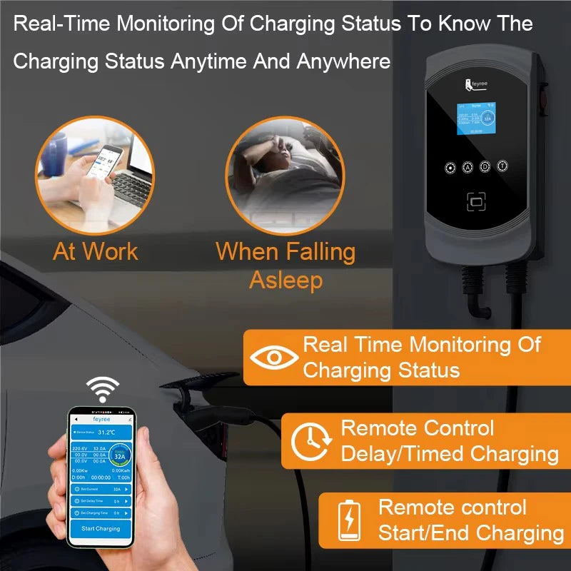 Fast Tesla NACS EV Home Charging Station 7.6KW-12KW WiFi App Control - 3