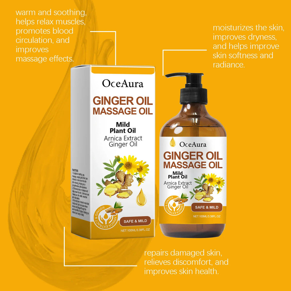 Natural Ginger & Arnica Muscle Relief Massage Oil for Deep Tissue Body Relaxation