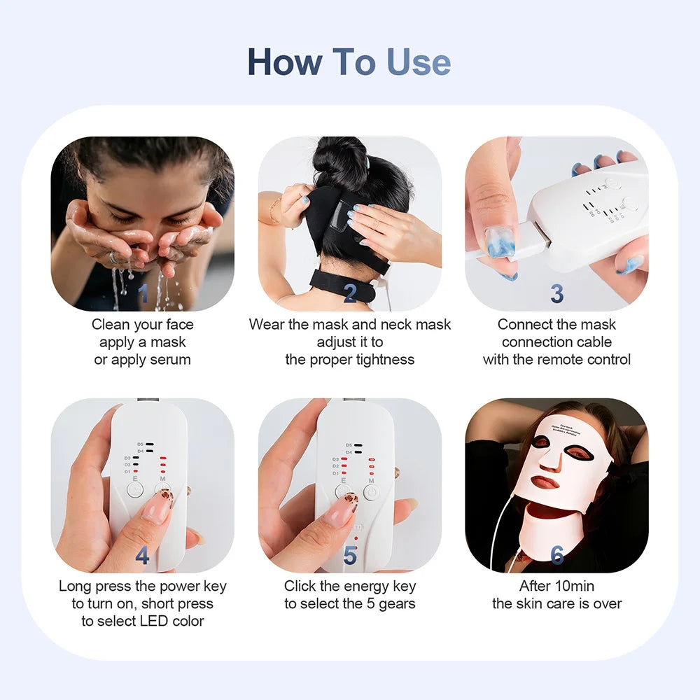 Wireless 7-Color LED Light Therapy Silicone Face & Neck Mask - 15