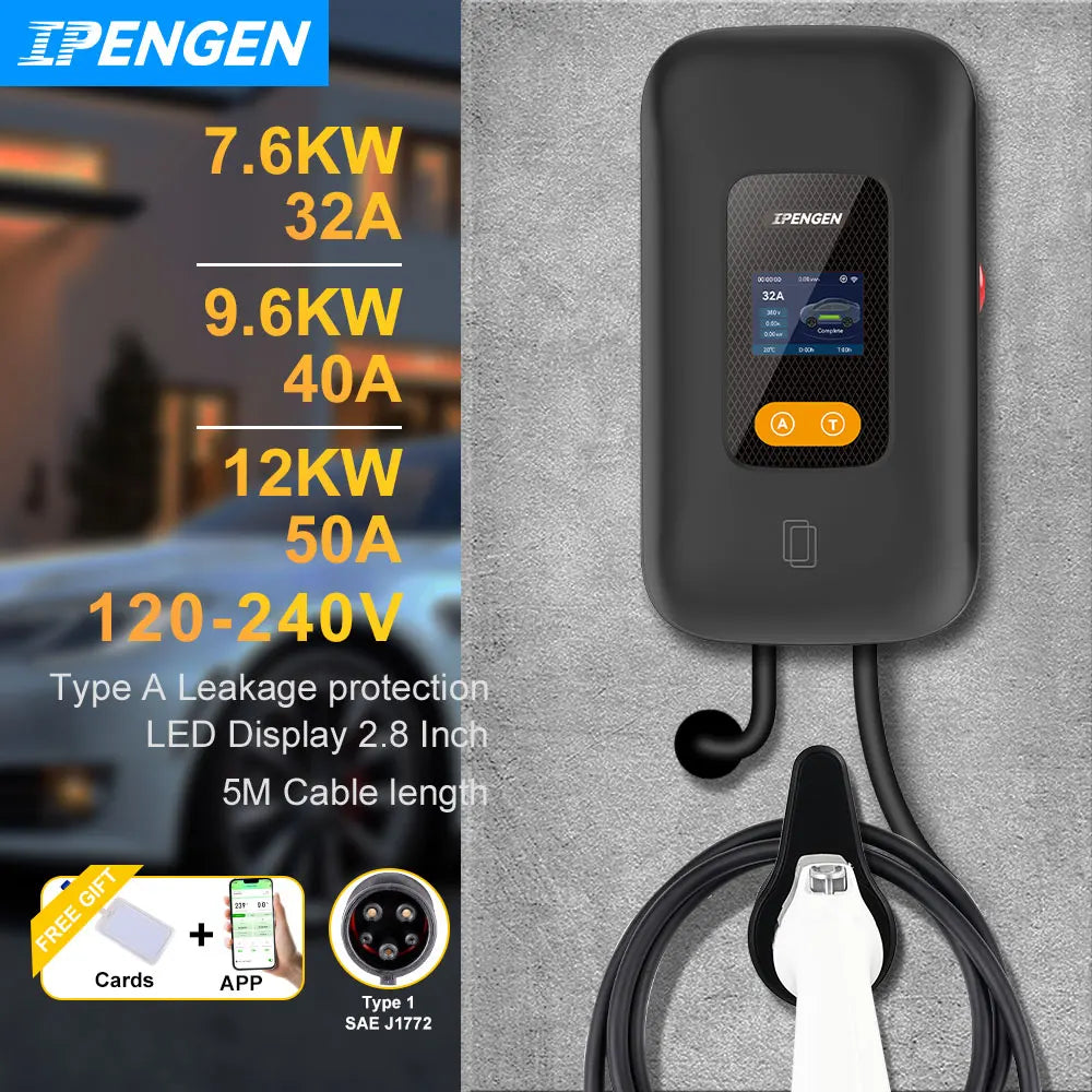 Type 1 EV Charging Station Wallbox – 7.6kW to 12kW Fast Home Charger - 1
