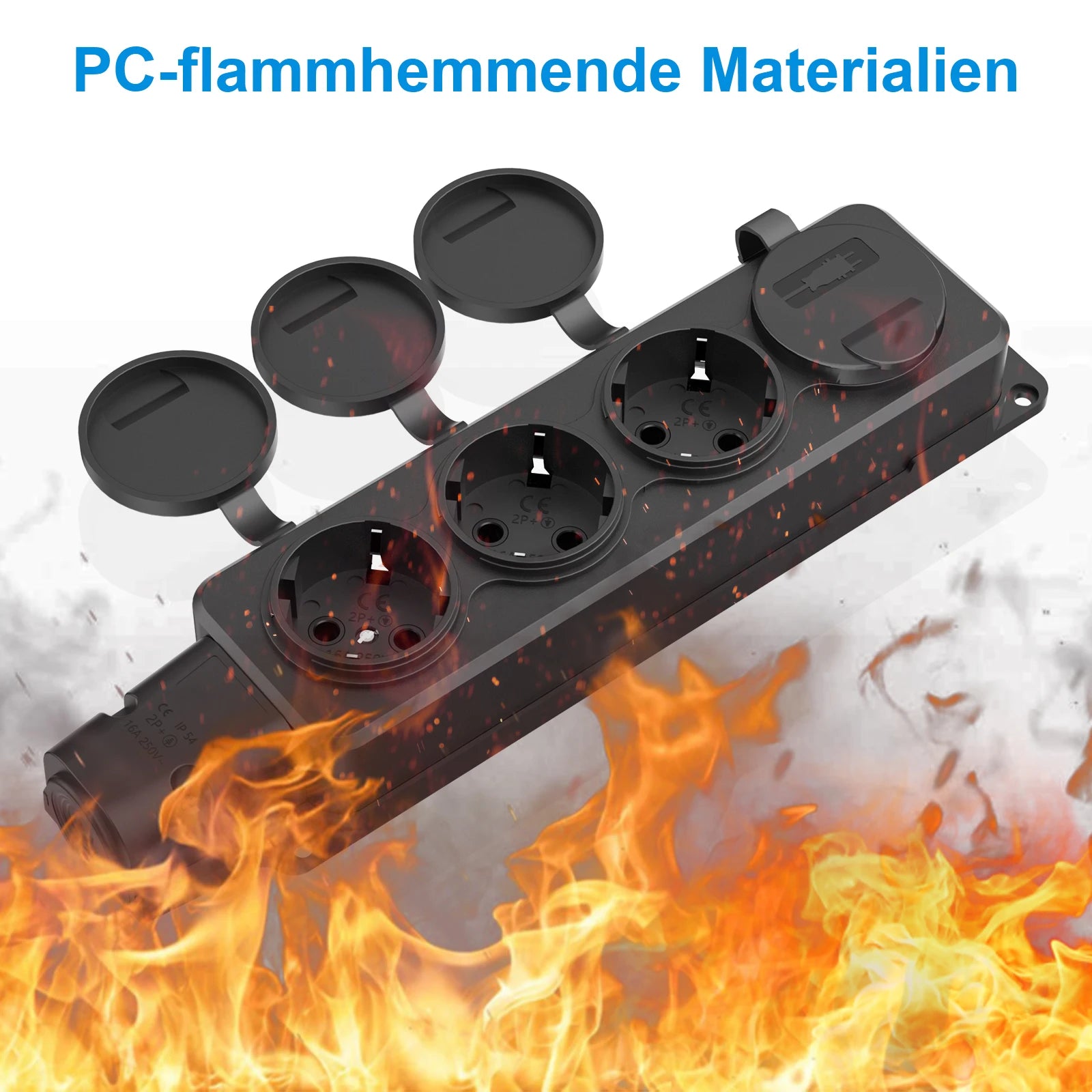 IP54 Waterproof German Standard Outdoor Power Socket - 16A 3500W Extension - 15