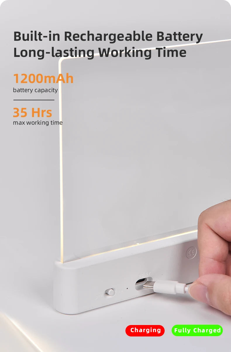Flat Panel LED Book Reading Light - Rechargeable Eye-Caring Night Light with Timer