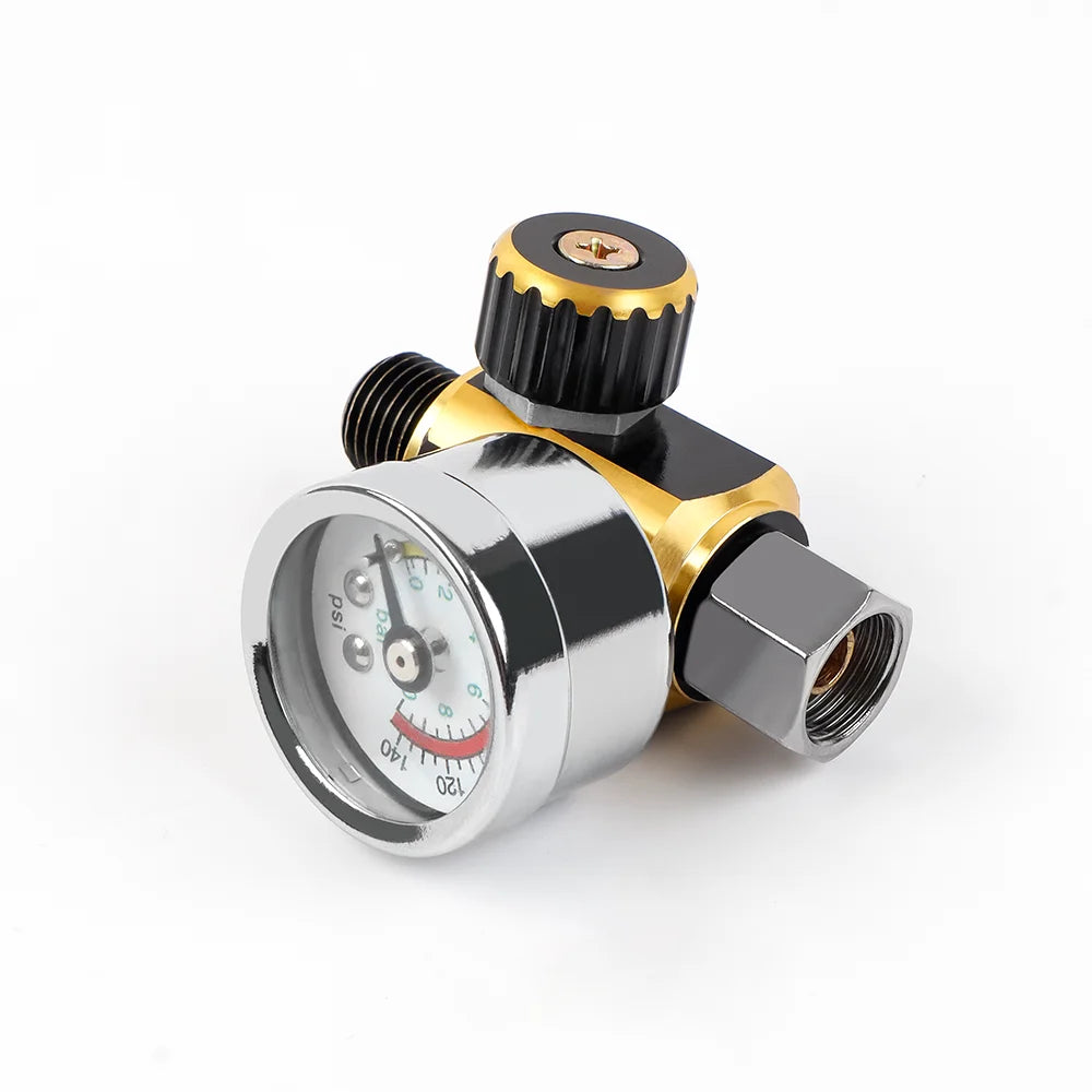 G1/4 Spray Gun Air Pressure Regulator with Gauge - Adjustable 140 PSI Valve - 7
