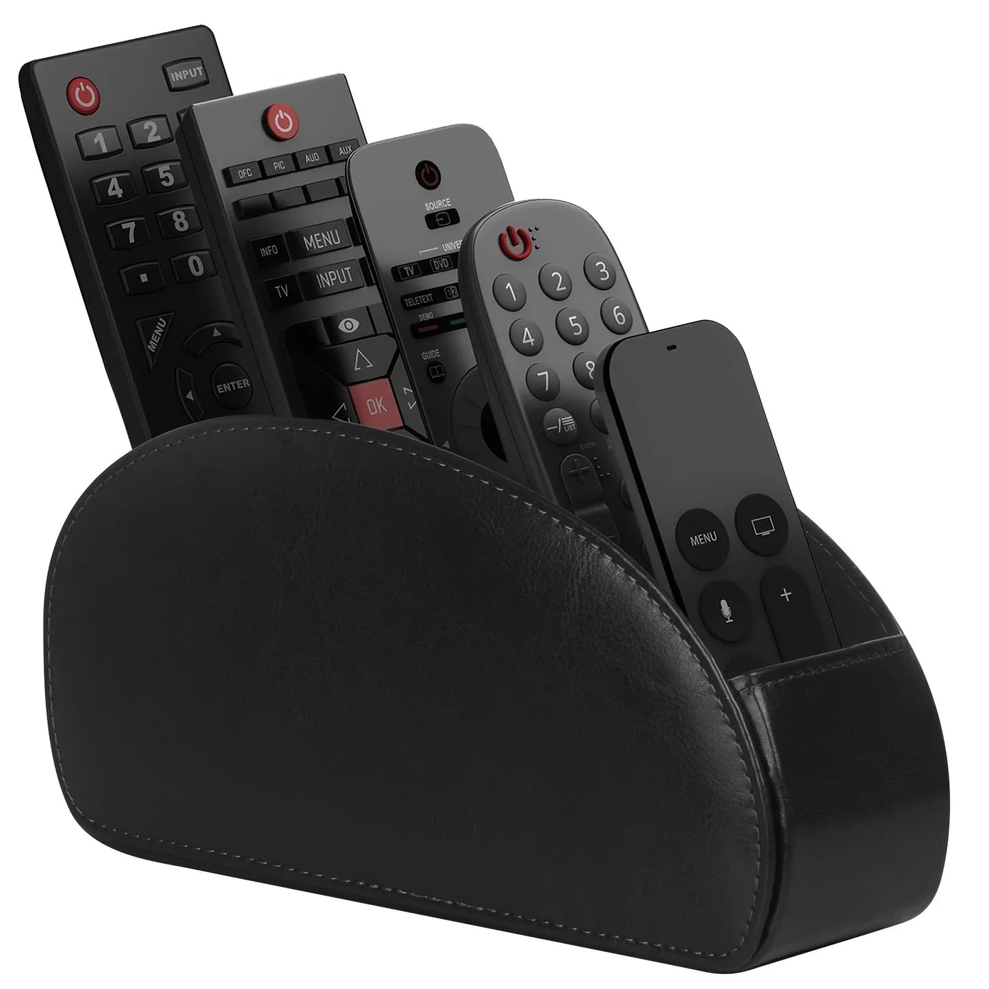 5-Compartment PU Leather Remote Control Organizer Desktop Storage Box