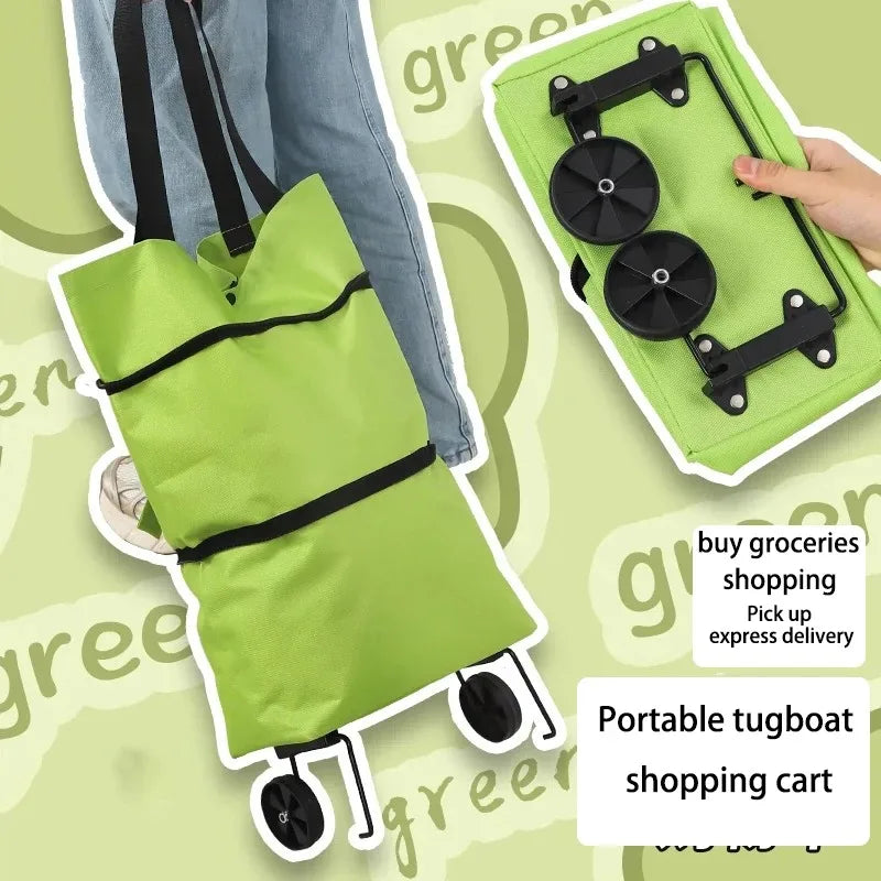 2-in-1 Foldable Shopping Bag with Wheels Pull Cart - 3