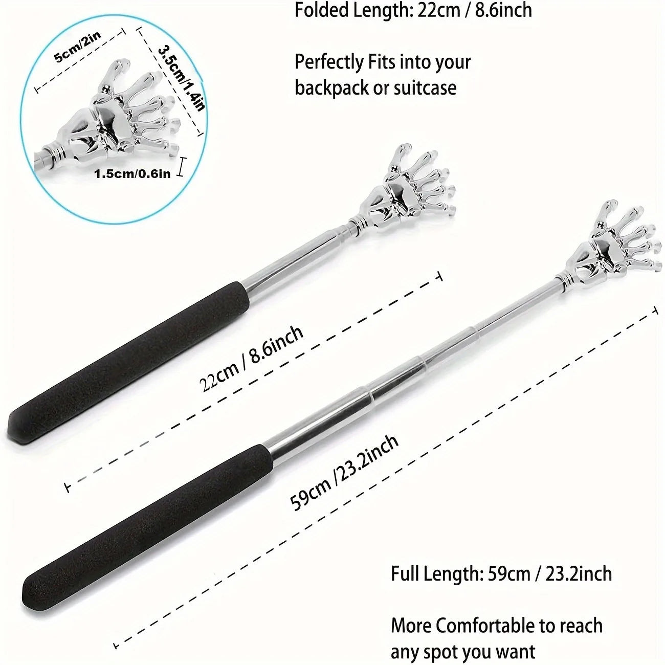 Telescopic Stainless Steel Back Scratcher - Portable Extendable Massager