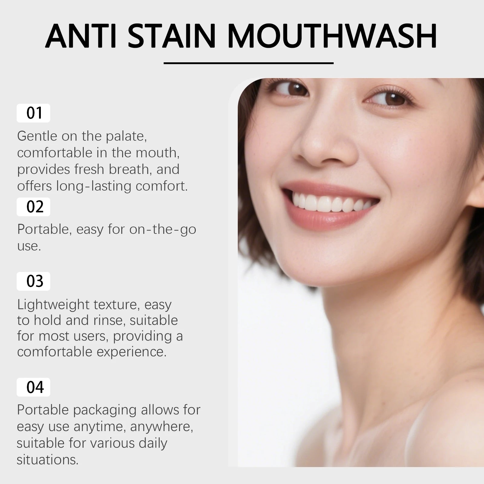 Anti-Stain Teeth Whitening Mouthwash - Alcohol-Free Daily Oral Care & Fresh Breath - 10