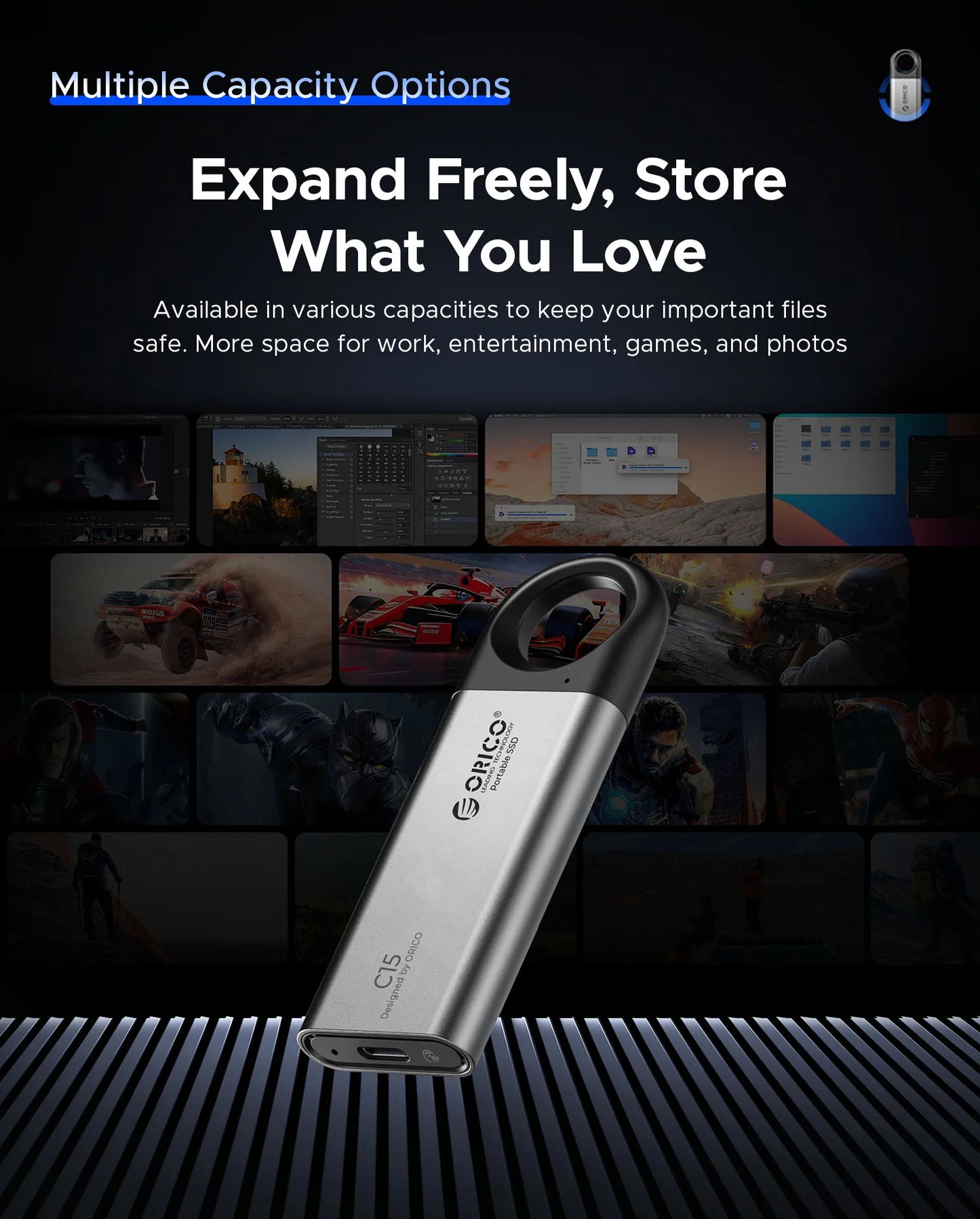 ORICO Portable External SSD - High-Speed 1TB Solid State Drive for Gaming