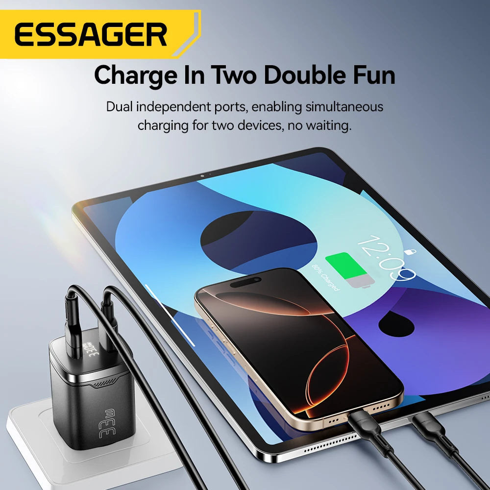33W GaN Dual Port USB-C Fast Charger with Real-Time Digital Display - 5