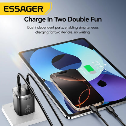 33W GaN Dual Port USB-C Fast Charger with Real-Time Digital Display